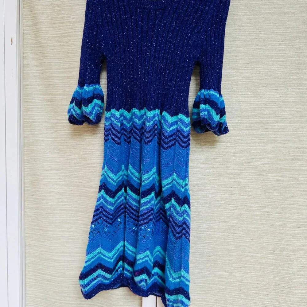 Justice Girls Size 10 Sweater Dress Purple Blue Chevron Sequin Sparkle Knit